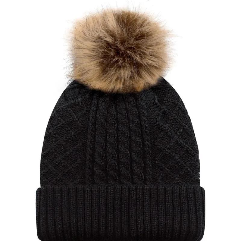 1E140L - Acrylic / Polyester Satin Cuff Toque (Faux Fur Pom Pom 12cm, Women’s)<AJM Online
