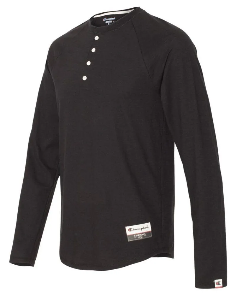 AO380 - Adult Long Sleeve Slub Henley<Champion Clearance