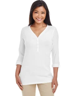 DP186W - Ladies Perfect Fit Y-Placket Convertible Sleeve Knit Top<Devon & Jones Fashion