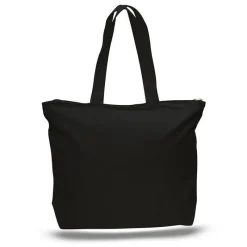 Q611 - Durable Canvas Zippered Tote Bag with Pockets<Q-Tees Fashion
