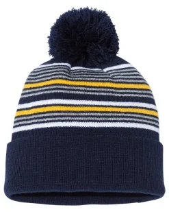 SP60 - 12" Striped Pom-Pom Cuffed Beanie<Sportsman Best