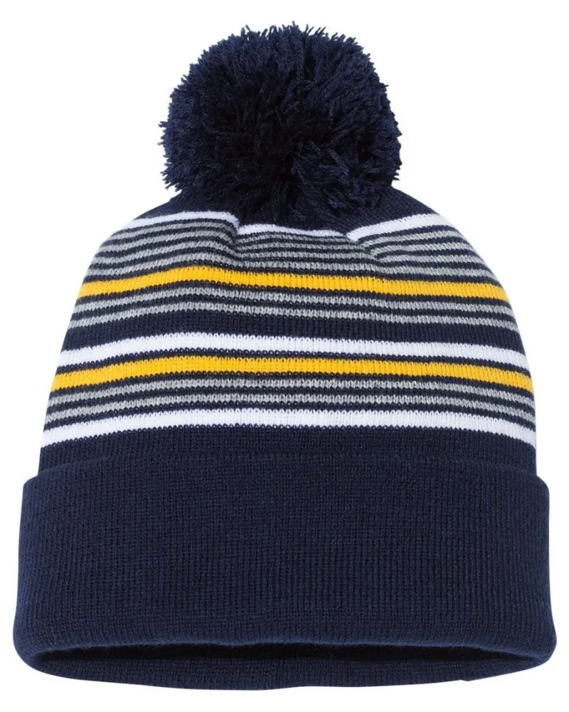 SP60 - 12" Striped Pom-Pom Cuffed Beanie<Sportsman Best